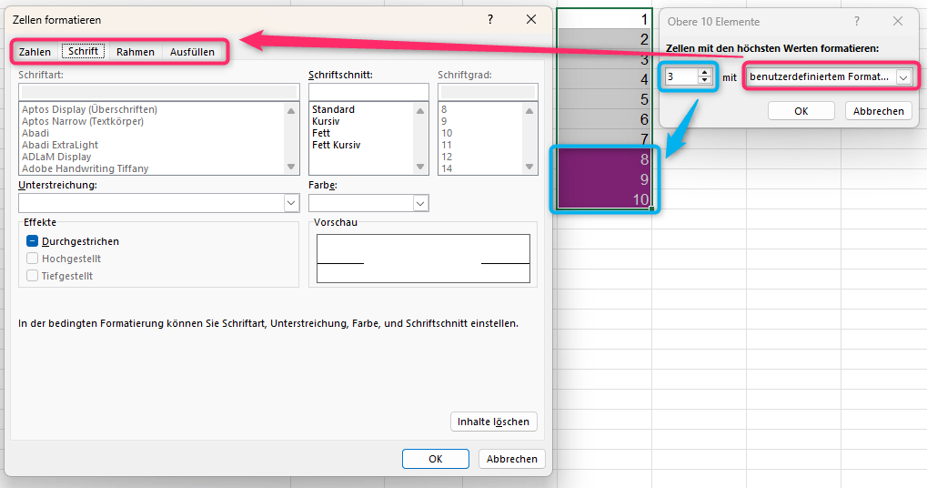 Screenshot_Top-Werte2 Screenshot Excel Menü erweiterte Formatierung