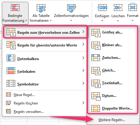 Screenshot_Werte-Hervorheben Screenshot Excel Regeln zum Hervorheben
